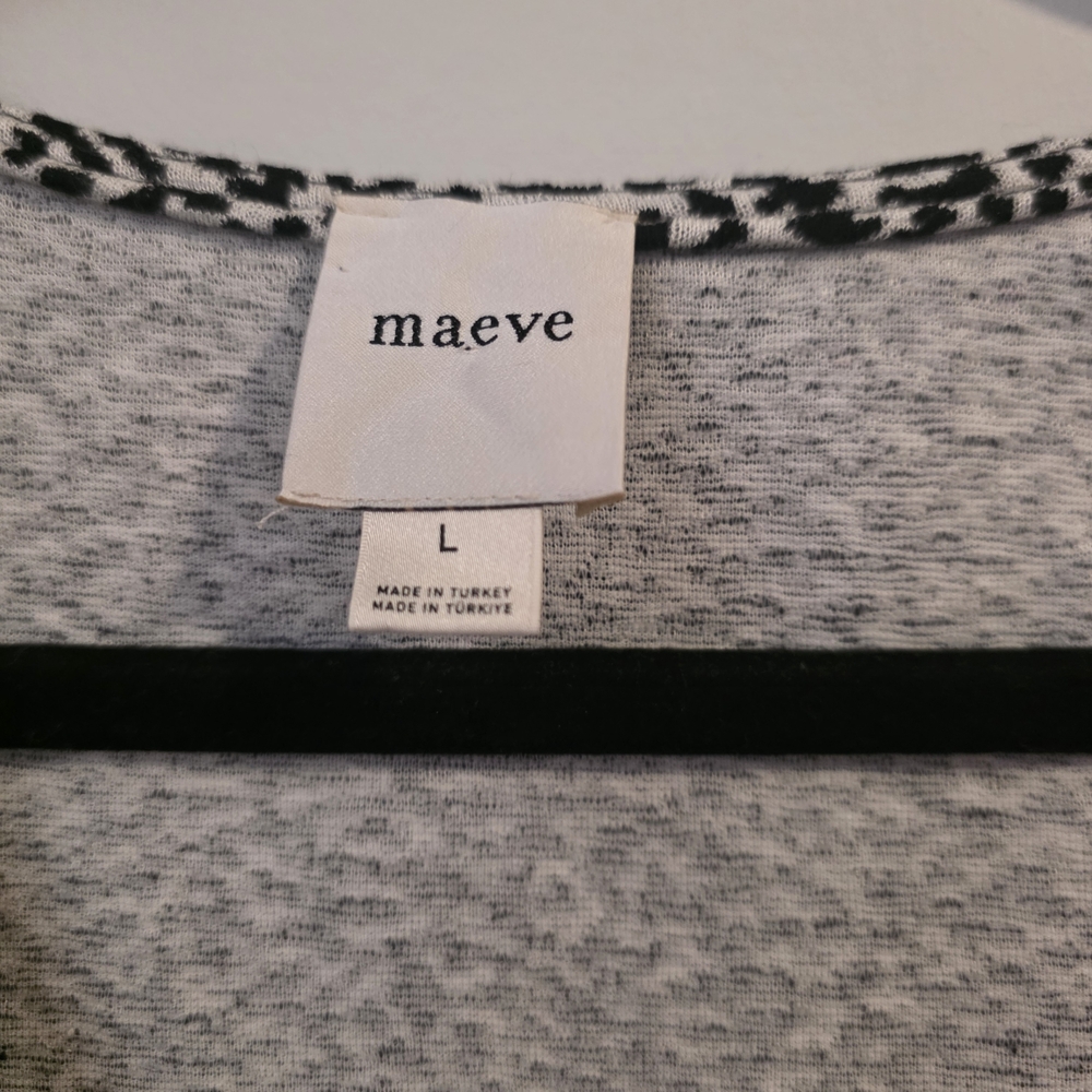 Maeve Leopard Print Peplum Top Black White Short Sleeve Size Large - Picture 6 of 10